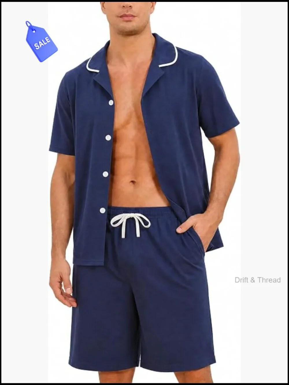 Men's Cotton Pajama Set - Short Sleeve, Button Down, Classic Collared Neck,